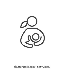 Breast feeding, woman breastfeeding her child line icon, outline vector sign, linear style pictogram isolated on white. Symbol, logo illustration. Editable stroke. Pixel perfect