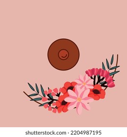 Breast female with flower flat style icon design, breast cancer awareness campaign and prevention theme. Vector illustration