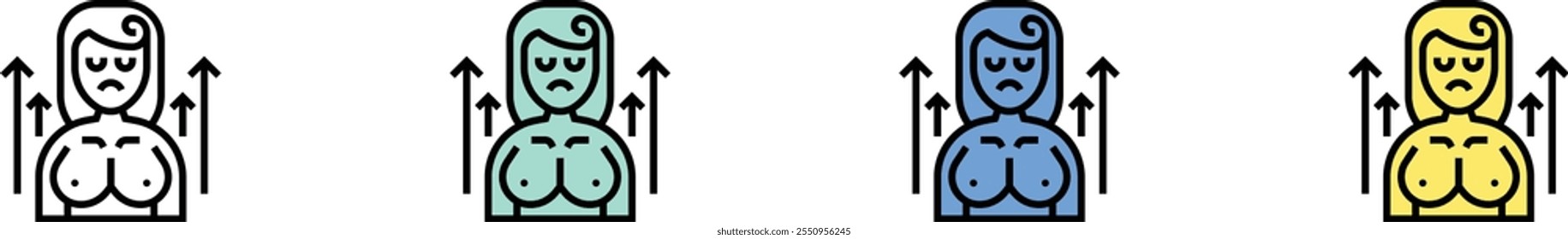 breast icon. Outline, Green, Blue and Yellow Style Design Isolated On White Background