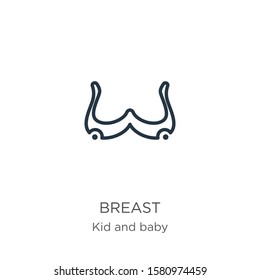 Breast icon. Thin linear breast outline icon isolated on white background from kid and baby collection. Line vector sign, symbol for web and mobile