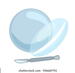 Breast implants and scalpel isolated on white background vector simple flat style medical illustration