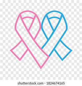 Breast and Prostate cancer awareness month concept vector. Pink October and Blue November ribbons illustration.