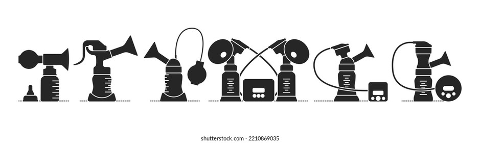 Breast pump black set icon. Vector illustration breastmilk on white background . Isolated vector black set icon breast pump.