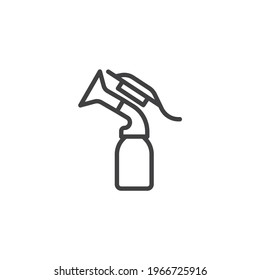 Flaschenzeilensymbol der Brustpumpe. lineares Stilzeichen für mobiles Konzept und Webdesign. Milchumriss für Stillen, Vektorsymbol. Symbol, Logo-Abbildung. Vektorgrafik