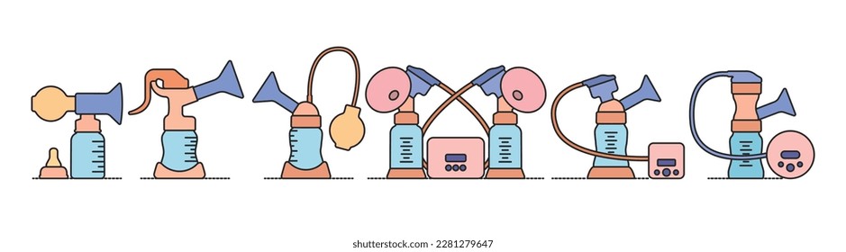 Breast pump color set icon. Vector illustration breastmilk on white background . Isolated vector color set icon breast pump.
