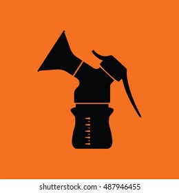 Breast pump icon. Orange background with black. Vector illustration.