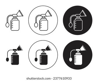 Breast pump icon set. mom breas milk manual pump vector symbol in black filled and outlined style.