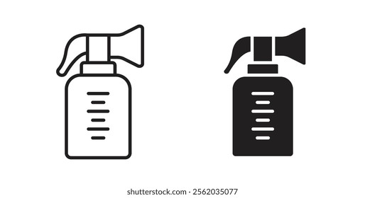 Breast pump icons in flat and line style set.