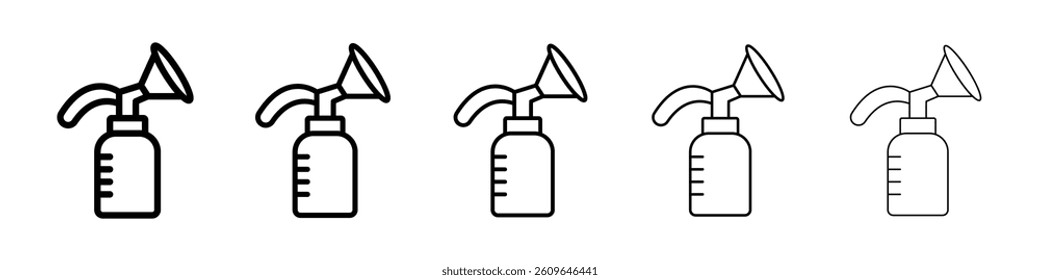 Breast pump icons vectors set in different stroke lines
