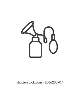 Symbol der Brustpumpe. lineares Stilzeichen für mobiles Konzept und Webdesign. Stillen Flasche Umriss Vektorsymbol. Symbol, Logo-Abbildung. Vektorgrafik