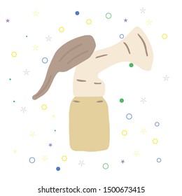Breast pump on white background. Motherhood concept. Flat cartoon style. Vector illustration.