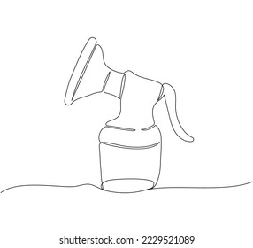 Breast pump one line art. Continuous line drawing of milk, feeding, baby, newborn, child, baby food, breast milk, natural feeding.