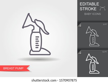 Breast Pump. Outline icon with editable stroke. Linear symbol of care of children with shadow