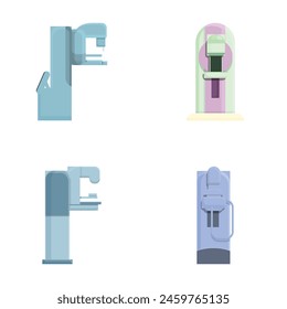 Breast radiography icons set cartoon vector. Equipment for mammography. Medical research, healthcare
