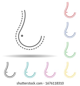 Icono de juego de varios colores para reducción de mamas. Línea delgada simple, contorno vector de iconos médicos para ui y ux, sitio web o aplicación móvil