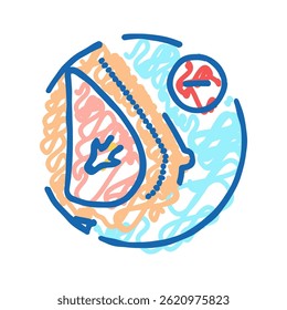 Brustverkleinerung Chirurgie Doodle Symbol Skizze Vektor. Brustverkleinerungszeichen einzelne Symbolgrafik