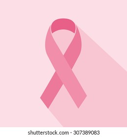Breast ribbon with long shadow. Pink Ribbon