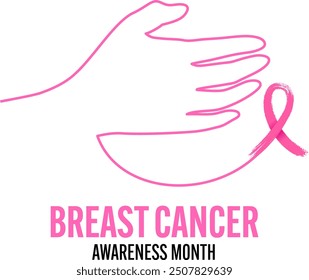 Breast self check. Information for self-examination. Woman checking her breast, outline style. Breast cancer awareness month. Illustration.