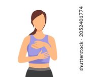 Breast self exam concept vector illustration on white background. Young woman checking breast herself in flat design.