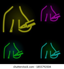 Breast, surgery, woman body neon color set icon. Simple thin line, outline vector of anti age icons for ui and ux, website or mobile application