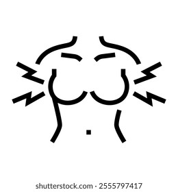 Breast swelling line black icon. Vector isolated button. Editable stroke.