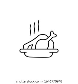 breasted, easter, roasted, chicken line icon on white background