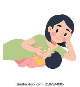 Breastfeeding. African American woman breastfeeds the baby. Banner about pregnancy and motherhood with place for text. Vector illustration.