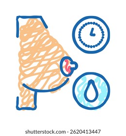 breastfeeding by hour doodle icon sketch vector. breastfeeding by hour sign. isolated symbol illustration