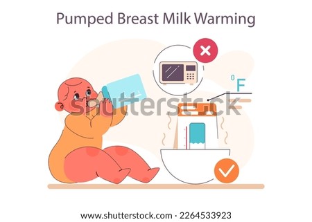 Breastfeeding concept. Breast pumping, lactating women extracting milk and storage it. Parenting and motherhood concept. Flat vector illustration
