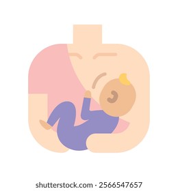 Breastfeeding flat icon. Logo design illustration. Simple modern silhouette of mother love, child, heart, parents, family caring, affection. Suitable for parent care mother care web app icon symbol.