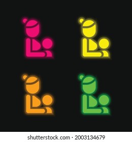 Breastfeeding four color glowing neon vector icon