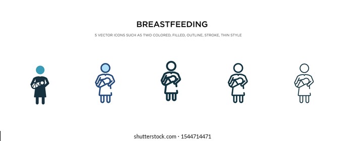 icono de lactancia materna en diferentes ilustraciones vectoriales de estilo. se pueden utilizar dos iconos vectoriales de lactancia en color y negro diseñados en estilo relleno, contorno, línea y trazo para web, móvil, ui