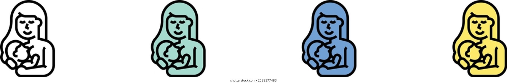 breastfeeding icon. Outline, Green, Blue and Yellow Style Design Isolated On White Background