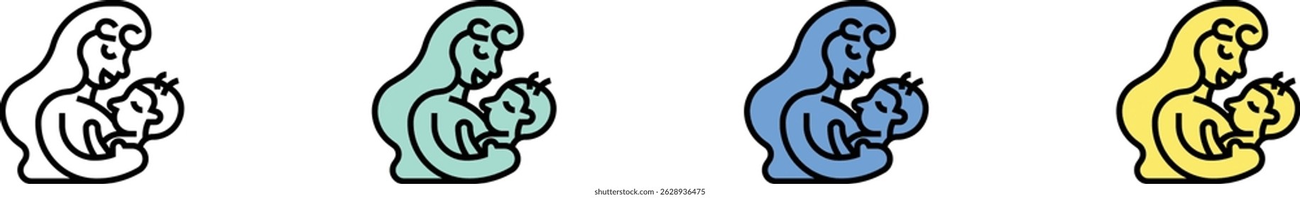 breastfeeding icon. Outline, Green, Blue and Yellow Style Design Isolated On White Background