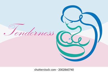 breastfeeding icon in pink and blue colors. Mom and a little baby logo for World Breastfeeding Week on 1st august until 7th