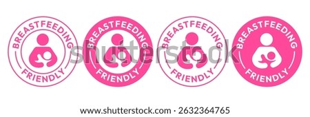 Breastfeeding icon set. Breastfeeding Friendly label. Baby care symbol. Mother and baby icons. Breastfeeding logo, badge, symbol, black, line, flat vector, isolated illustration.