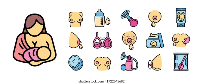 Breastfeeding icons set. Outline set of breastfeeding vector icons for web design isolated on white background