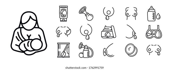 Breastfeeding icons set. Outline set of breastfeeding vector icons for web design isolated on white background