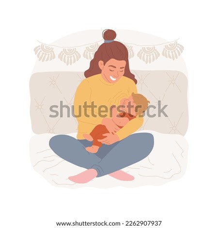 Breastfeeding isolated cartoon vector illustration. Mom breastfeeding her little baby while holding him in arms, family lifestyle, newborn food habits, mother child bonding vector cartoon.