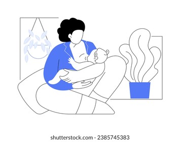 Ilustraciones de vectores de dibujos animados aislados para amamantar. Mamá amamantando a su bebé, la maternidad feliz, la rutina de la casa de las madres, las tareas diarias de los padres jóvenes, la ternura y la caricatura vectorial de la belleza.