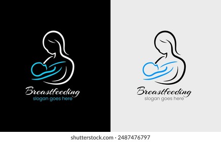 Breastfeeding logo, baby love, child mom, motherhood pregnancy icon, kid love logo concept