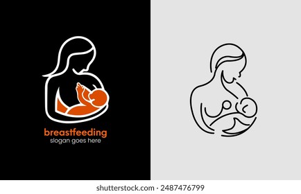 Breastfeeding logo, baby love, child mom, motherhood pregnancy icon, kid love logo concept