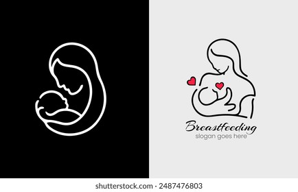 Breastfeeding logo, baby love, child mom, motherhood pregnancy icon, kid love logo concept