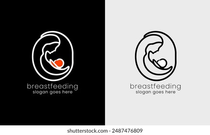 Breastfeeding logo, baby love, child mom, motherhood pregnancy icon, kid love logo concept