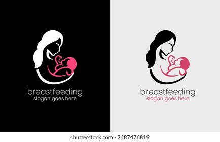 Breastfeeding logo, baby love, child mom, motherhood pregnancy icon, kid love logo concept