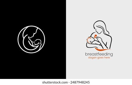 Breastfeeding logo, baby love, child mom, motherhood pregnancy icon, kid love logo concept