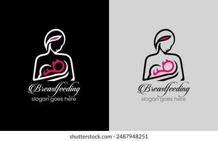 Breastfeeding logo, baby love, child mom, motherhood pregnancy icon, kid love logo concept