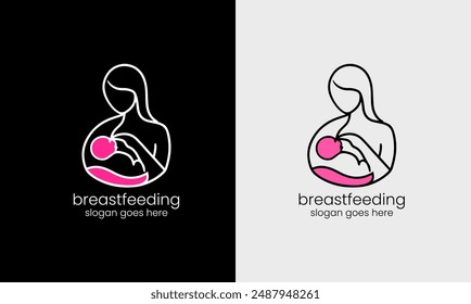 Breastfeeding logo, baby love, child mom, motherhood pregnancy icon, kid love logo concept