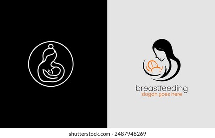 Breastfeeding logo, baby love, child mom, motherhood pregnancy icon, kid love logo concept