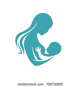 Breastfeeding logo design with woman silhouette feeding newborn baby